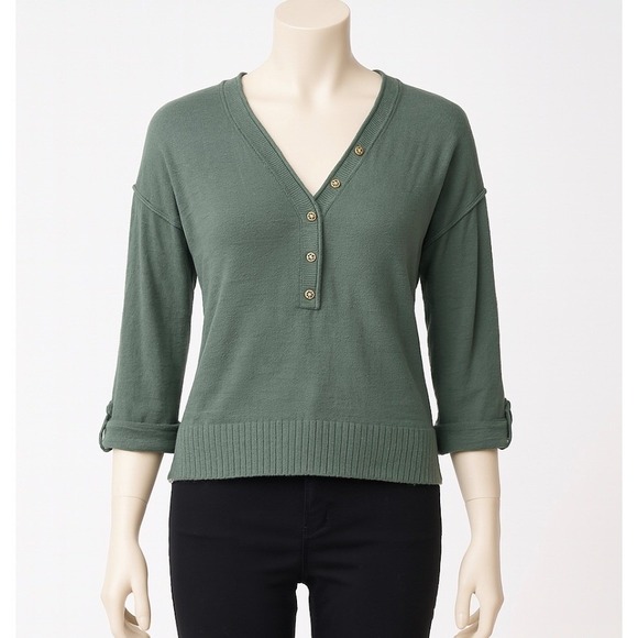 LOFT Sweaters - LOFT Sweater Womens Green V Neck 3/4 Sleeve Breathable Knit Top Size‎ Small